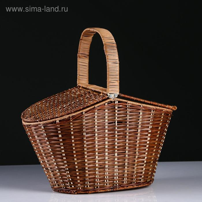 фото Корзина «пикник», с двойной крышкой, усиленная, 37×25×28, ротанг