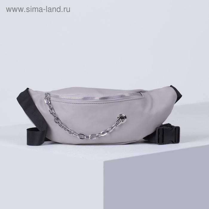 фото Сумка поясная, отдел на молнии, цвет серый