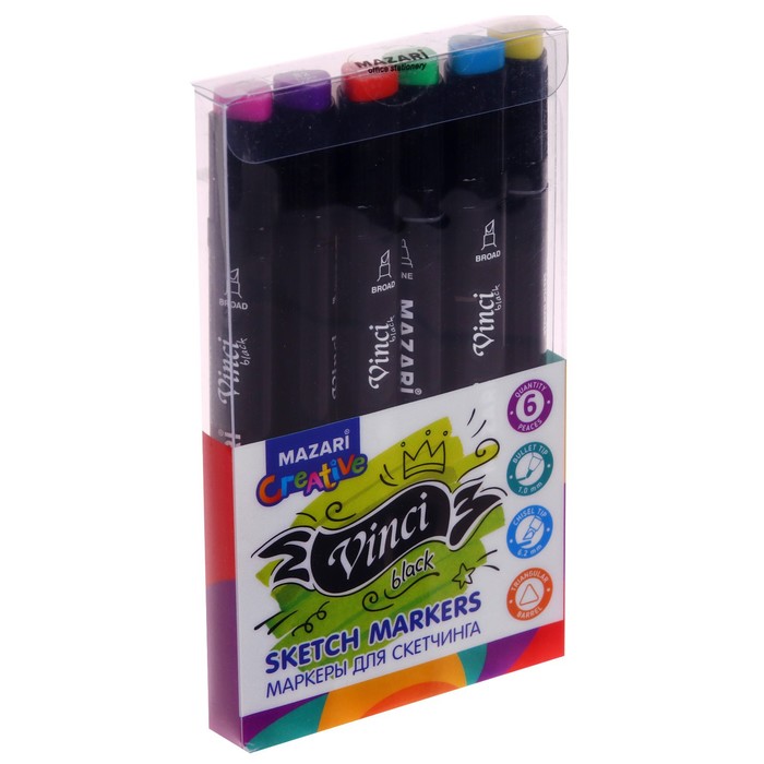 Маркеры для скетчинга двусторонние Mazari Vinci, 6 цветов, Main colors (основные цвета)
Маркеры для скетчинга двусторонние Mazari Vinci, 6 цветов, Main colors (основные цвета)