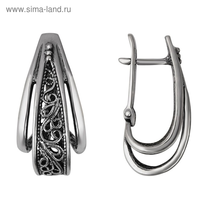 Серьги "Петли" с орнаментом, посеребрение с оксидированием
