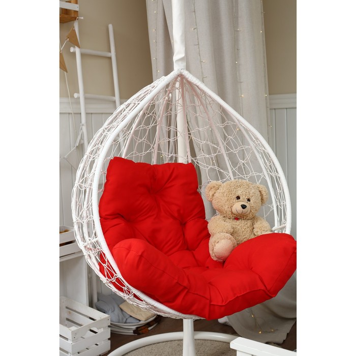 фото Подвесное кресло «бароло», капля, цвет белый, подушка красная, стойка кемпинггрупп