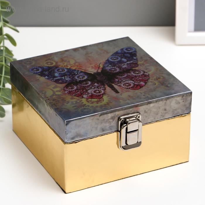 Шкатулка дерево "Бабочка с шестерёнками" кожзам глянец 8х14х14 см
Шкатулка дерево "Бабочка с шестерёнками" кожзам глянец 8х14х14 см