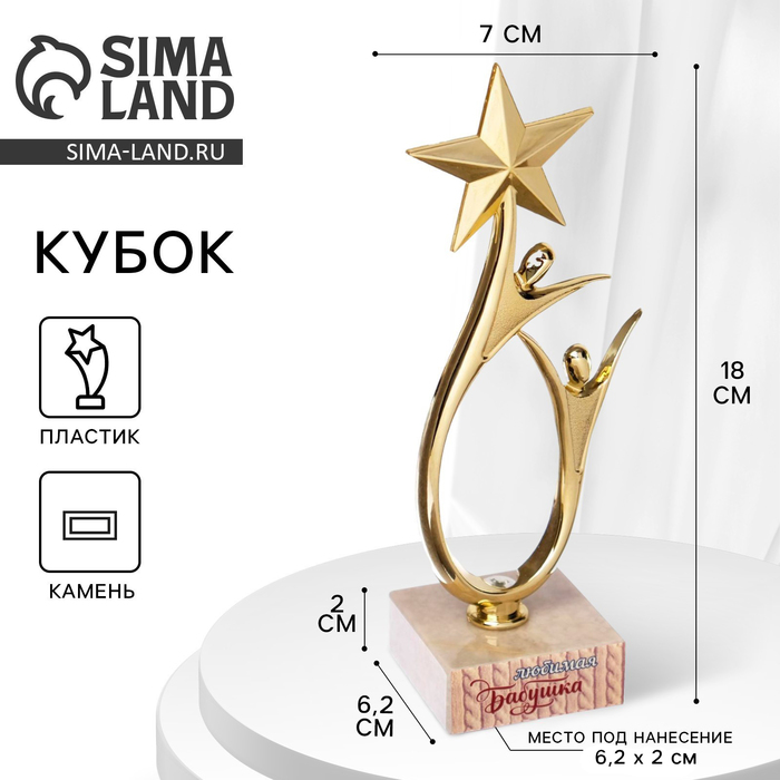 Кубок «Любимая бабушка», люди со звездой на белой подставке, 18 х 5,5 х 5,5 см
Кубок «Любимая бабушка», люди со звездой на белой подставке, 18 х 5,5 х 5,5 см