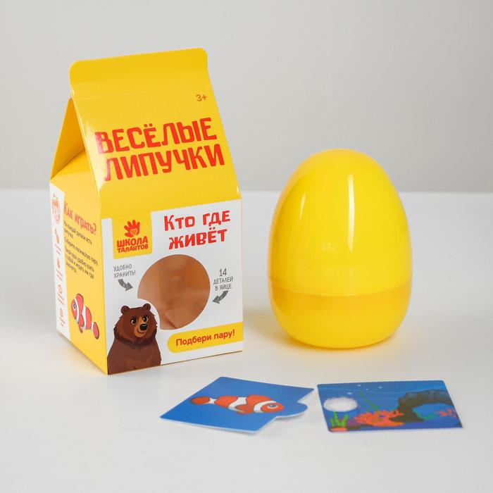 Игра на липучках «Весёлые липучки. Кто где живёт», в яйце
Игра на липучках «Весёлые липучки. Кто где живёт», в яйце