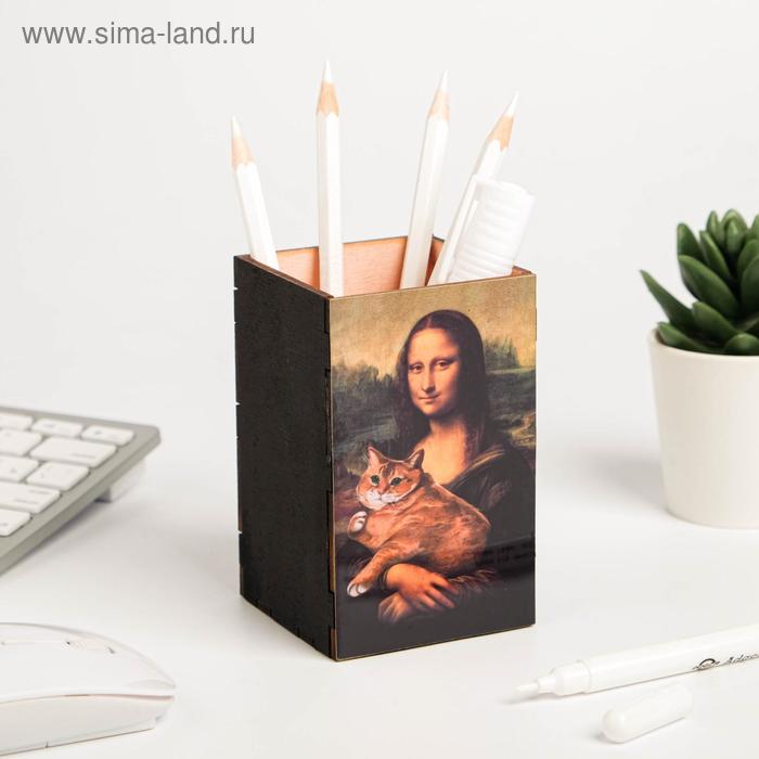 фото Органайзер для канцтоваров "мона лиза" котик, 6,5х10,5 см