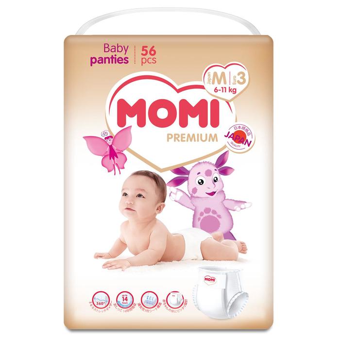 Подгузники-трусики MOMI Premium М (6-11кг), 56 шт 
Подгузники-трусики MOMI Premium М (6-11кг), 56 шт