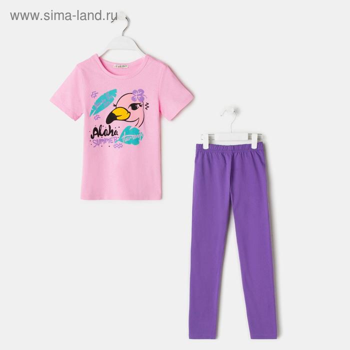 фото Комплект (футболка, брюки) для девочки, цвет розовый/фиолетовый, рост 92 см высоко