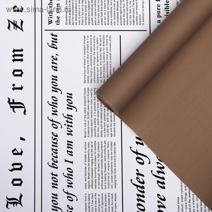 Плёнка матовая двухсторонняя "Газета на белом" коричневый, 0,58 х 10 м
Плёнка матовая двухсторонняя "Газета на белом" коричневый, 0,58 х 10 м