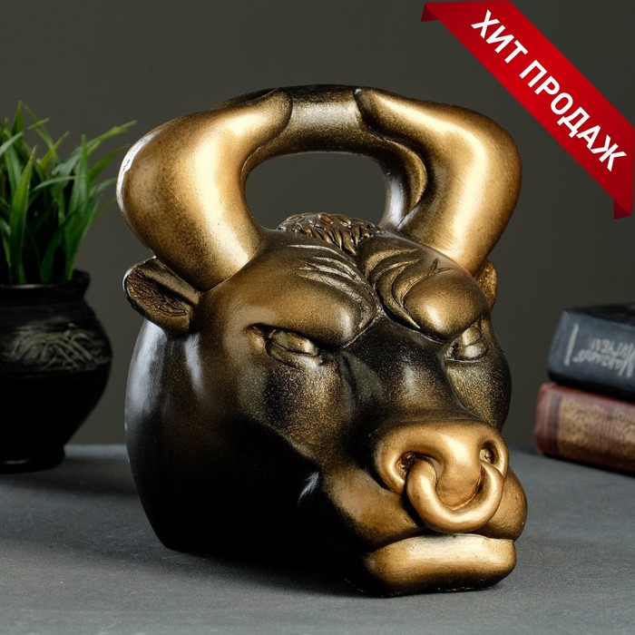 фото Копилка "бык гиря" золото/бронза, 21см хорошие сувениры
