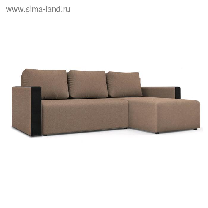 Угловой диван «Алиса 3», еврокнижка, бельевой ящик, рогожка, bahama beige/теоs dark brown