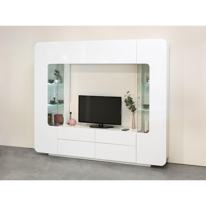 Гостиная Румба 2 13.07, 2200х382х1843, размер ниши 1300х1000, Белый глянец МДФ/ Белое тиснение ЛДСП 
Гостиная Румба 2 13.07, 2200х382х1843, размер ниши 1300х1000, Белый глянец МДФ/ Белое тиснение ЛДСП