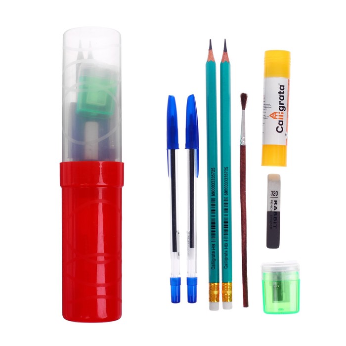 фото Пенал пластиковый тубус 45*195 с наполнением (9 предметов)