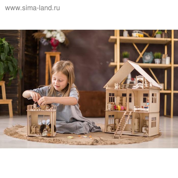 фото Конструктор-кукольный домик «коттедж с пристройкой и мебелью» из дерева хэппидом