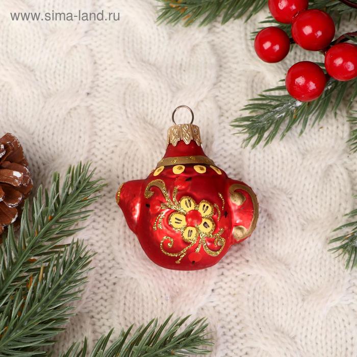 фото Ёлочное украшение "чайник народные узоры" h-7 см