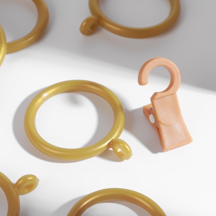 Набор для штор, кольца и крючки, 10 шт, цвет золотистый
Набор для штор, кольца и крючки, 10 шт, цвет золотистый