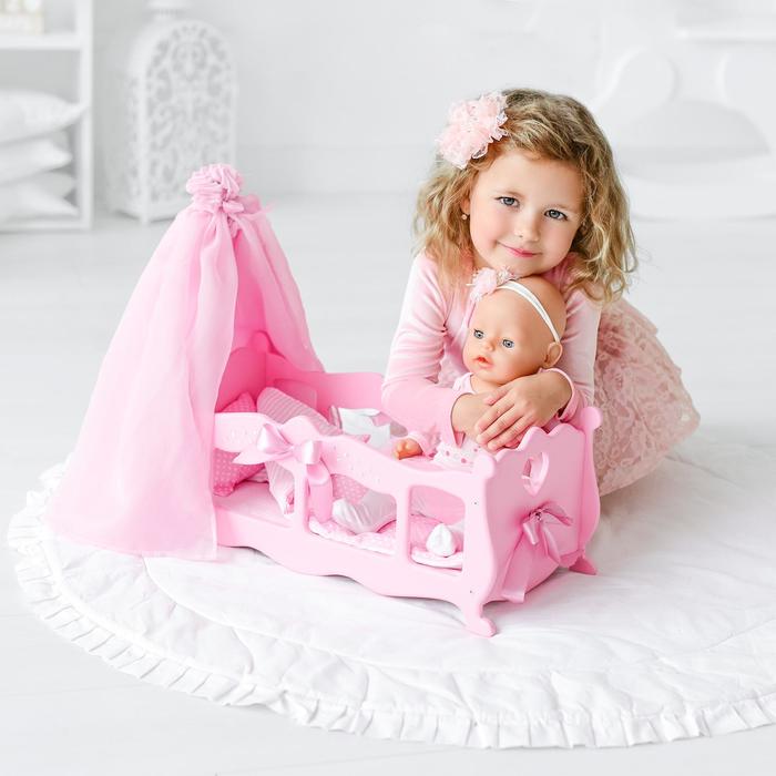 фото Кроватка для кукол с постельным бельем и балдахином, коллекция «diamond princess» розовый мега тойс