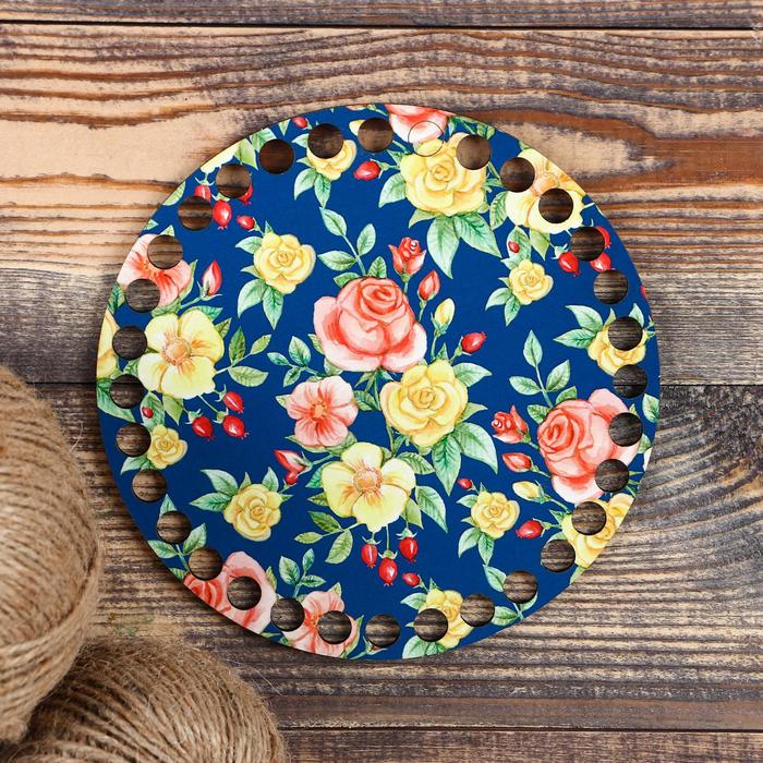 Заготовка для вязания "Круг Роспись цветов", донышко ДВП, размер 15 см