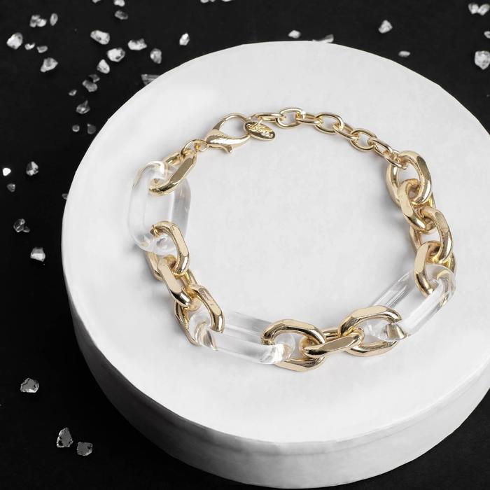 Браслет пластик "Цепь" полупрозрачные вставки, цвет золото, L=20см
Браслет пластик "Цепь" полупрозрачные вставки, цвет золото, L=20см