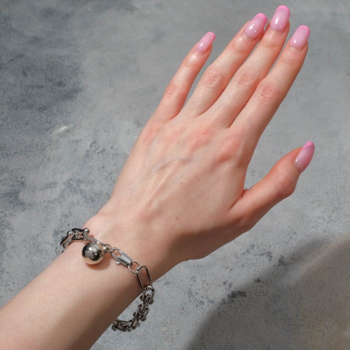 фото Браслет металл "цепь" сфера, цвет серебро, l=22 см queen fair