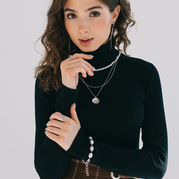 фото Браслет жемчуг "барокко", бусины, цвет белый в серебре,l=18см queen fair