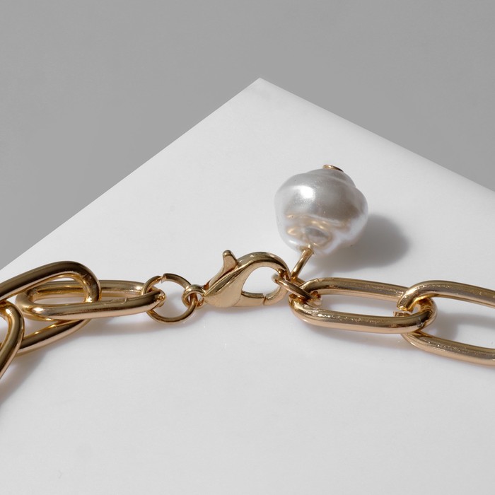 фото Браслет жемчуг "барокко" цепь, цвет белый в золоте,l=18см queen fair