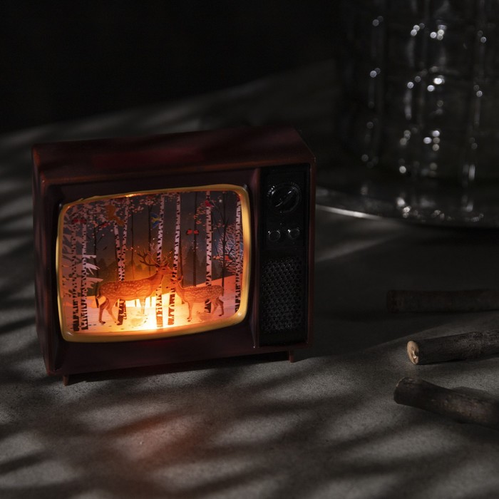 фото Фигура светодиодная "телевизор вишневый, с оленями", 4х10х8 см, от бат. 3хlr44, rgb luazon lighting