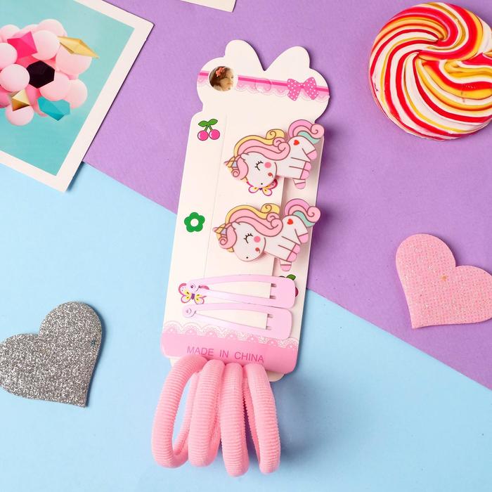 Набор для волос "Нежность" (4 резинки, 2 зажима, 2 невидимки) единорожки-милашки, 4 и 4,5 см 50653 
Набор для волос "Нежность" (4 резинки, 2 зажима, 2 невидимки) единорожки-милашки, 4 и 4,5 см 50653