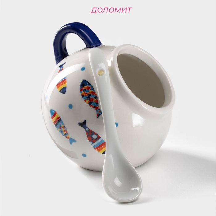 фото Сахарница с ложкой доляна «емеля», 200 мл, цвет белый