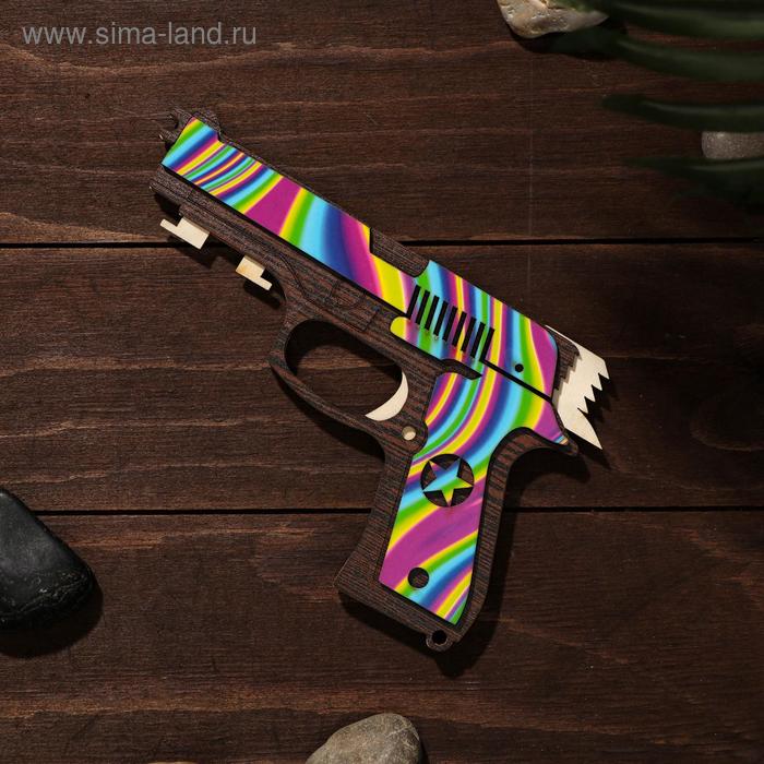 фото Сувенир деревянный «резинкострел, радужные линии» + 4 резинки дарим красиво