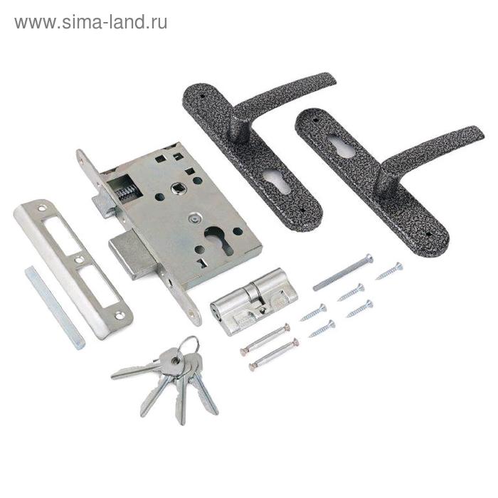 фото Замок врезной с ручками "птимаш" зв4-3.08, зв4-1.55, м/о 55, цвет серебро
