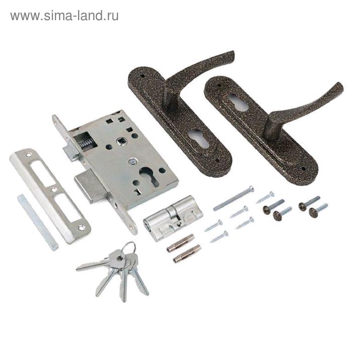 фото Замок врезной с ручками птимаш зв4-3.07 (зв4-0623), м/о 55, цвет бронза