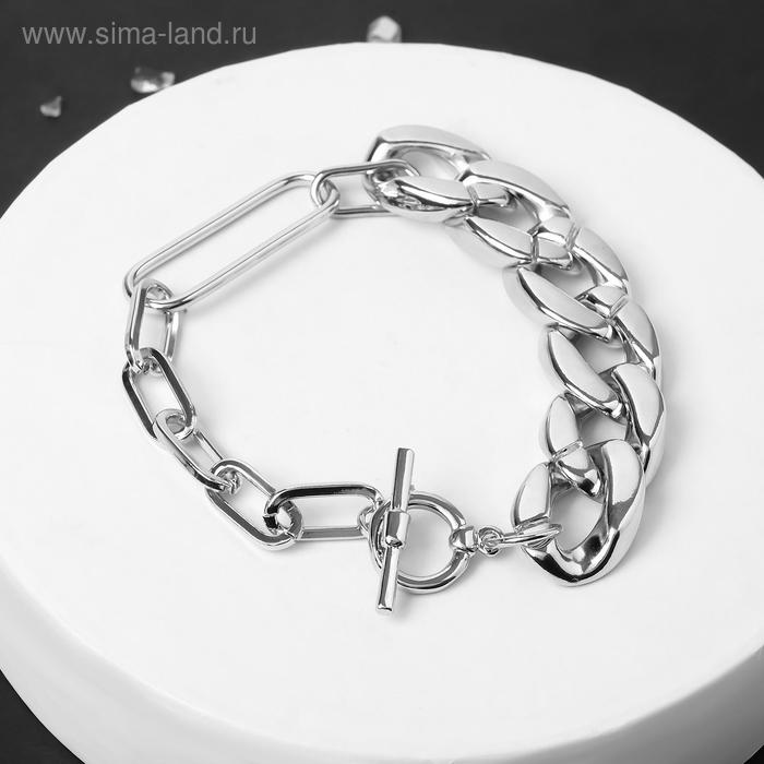 Браслет "Цепь" разные звенья, цвет серебро, 24см 
Браслет "Цепь" разные звенья, цвет серебро, 24см