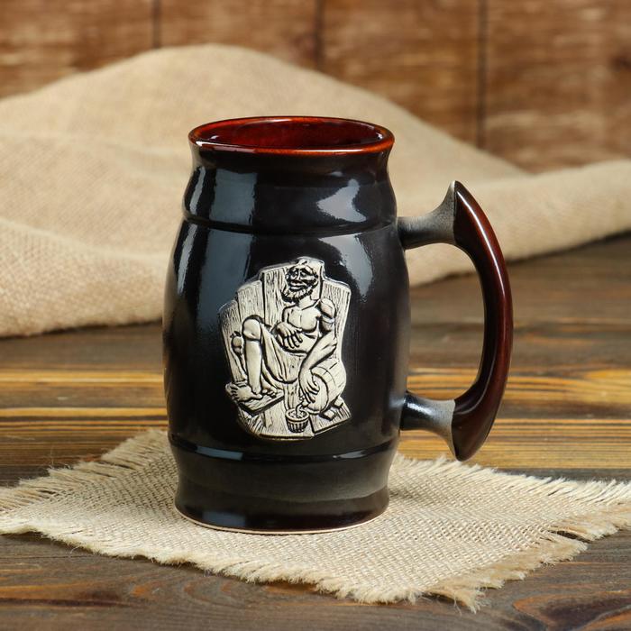 Пивной бокал "Мужик в бане", серый, 0.6 л 
Пивной бокал "Мужик в бане", серый, 0.6 л