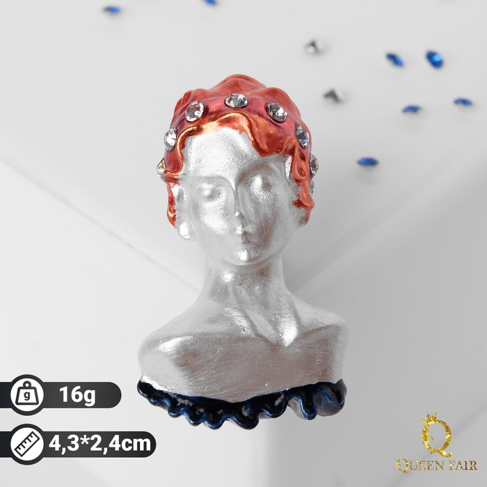 Брошь "Бюст" женский, цвет оранжево-синий в золоте 
Брошь "Бюст" женский, цвет оранжево-синий в золоте