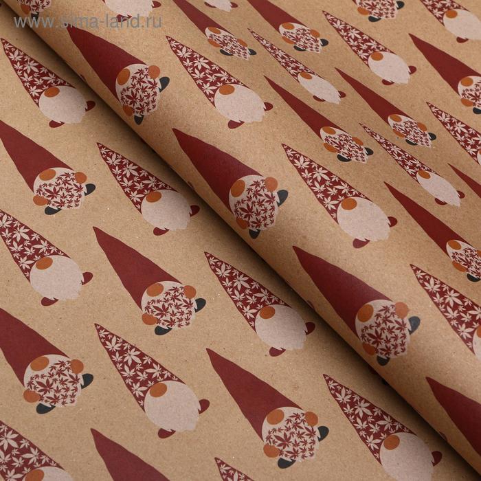 Бумага упаковочная крафт "Новогодние гномы", 0,5 х 0,7 м