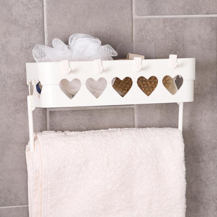 фото Держатель для ванных принадлежностей на липучке «сердца», 26×10,5×6,7 см, цвет микс