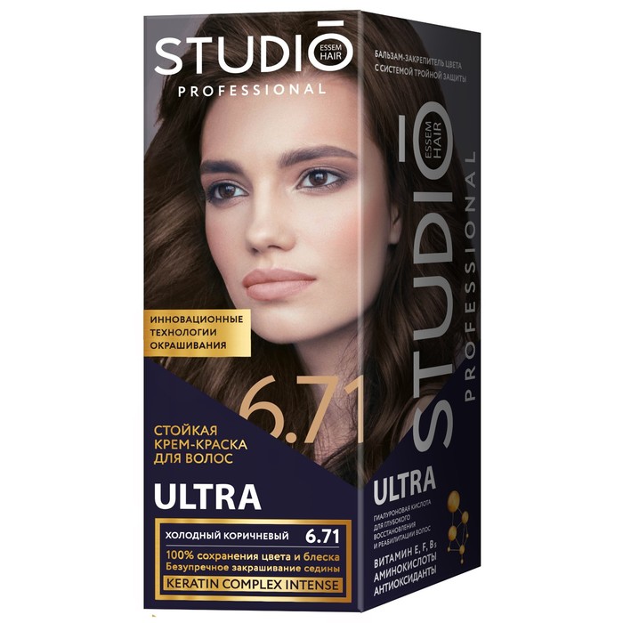 Комплект ULTRA для окрашивания волос Studio Professional Volume Up, тон 6.71 холодный коричневый
Комплект ULTRA для окрашивания волос Studio Professional Volume Up, тон 6.71 холодный коричневый