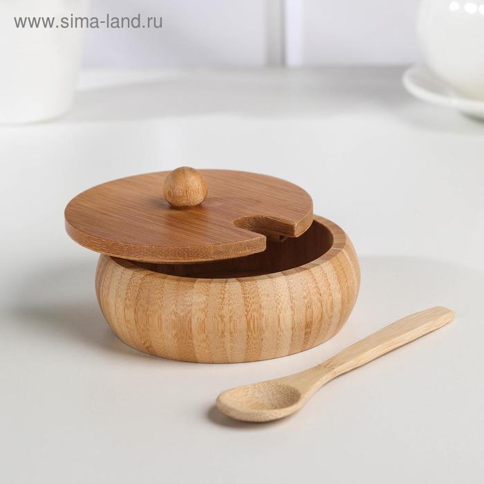 фото Сахарница «полосы», 180 мл, 10,5×6 см, с ложкой