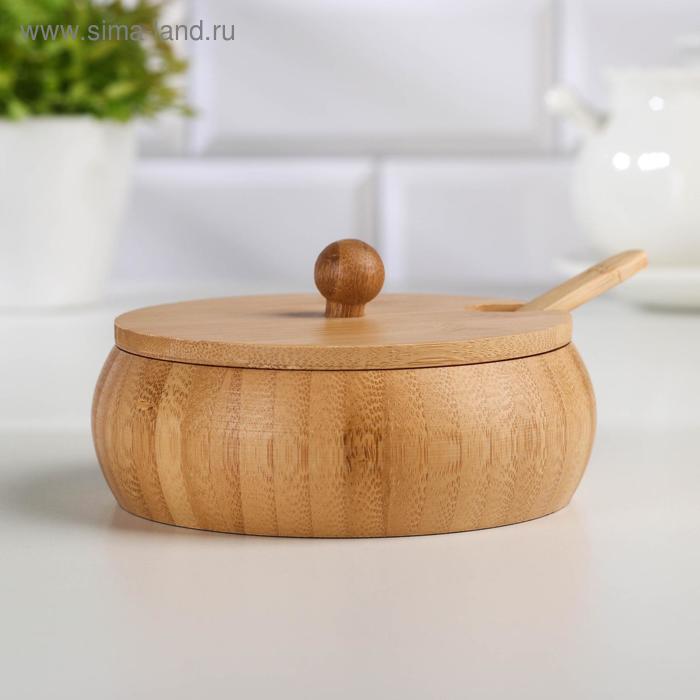 фото Сахарница «полосы», 220 мл, 12×7 см, с ложкой