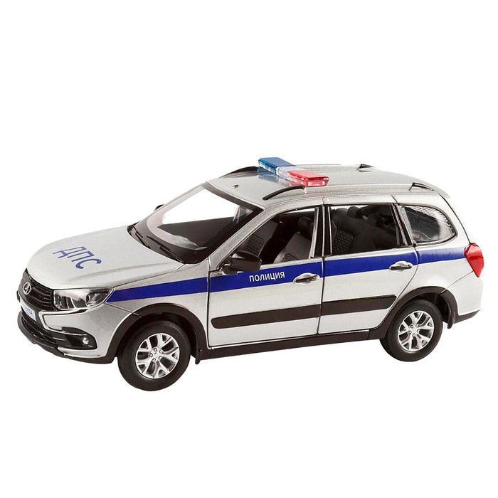 фото Машина металлическая «lada полиция» 1:24, цвет серебряный, открываются двери, капот и багажник, световые и звуковые эффекты автопанорама