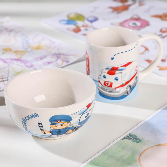 Набор посуды «Служебные машинки», 2 предмета: кружка 200 мл, миска 300 мл 
Набор посуды «Служебные машинки», 2 предмета: кружка 200 мл, миска 300 мл