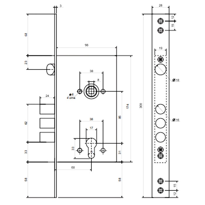 фото Замок врезной тяж. апекс premier t-52-cr без ц/м, цвет хром apecs