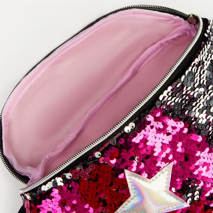 фото Сумка поясная с пайетками pink star, нашивкой, цвет розовый