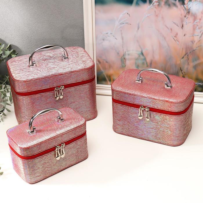 Шкатулка кожзам для косметики "Рябь красная" н-р 3 шт 16,5х15х23; 14х13х21; 10,5х10х18,5см 
Шкатулка кожзам для косметики "Рябь красная" н-р 3 шт 16,5х15х23; 14х13х21; 10,5х10х18,5см