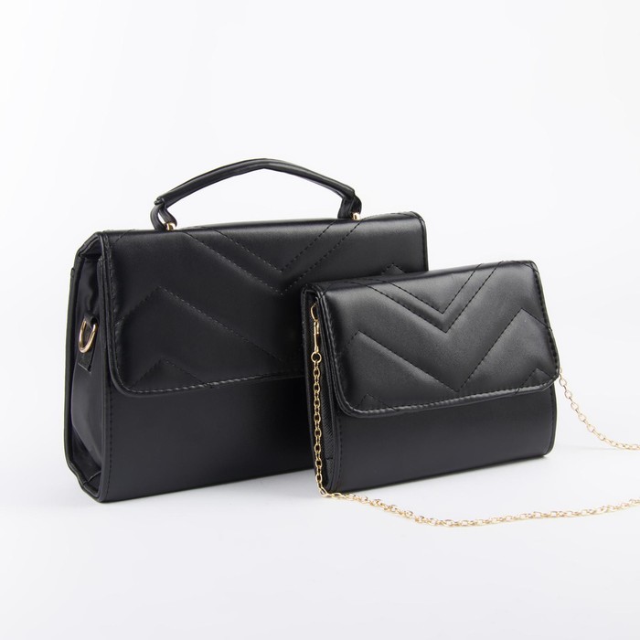 Набор сумок, отдел на клапане, длинный ремень, цепочка, цвет чёрный
Набор сумок, отдел на клапане, длинный ремень, цепочка, цвет чёрный
