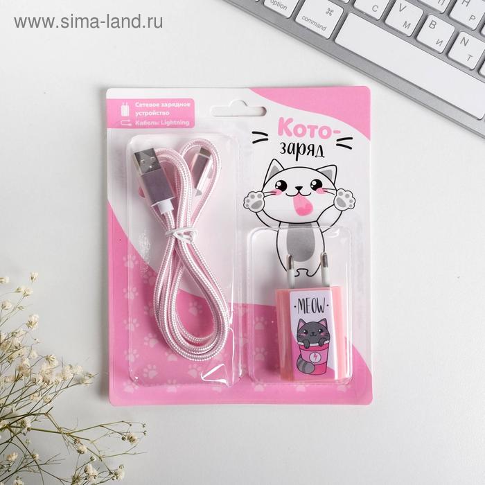 Набор кабель USB - Lightning и штекер «Котозаряд», 1 м
Набор кабель USB - Lightning и штекер «Котозаряд», 1 м