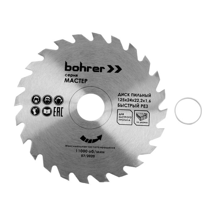 Диск пильный по дереву Bohrer 38112524, 125x24x22.2x1.6 мм, быстрый рез
Диск пильный по дереву Bohrer 38112524, 125x24x22.2x1.6 мм, быстрый рез
