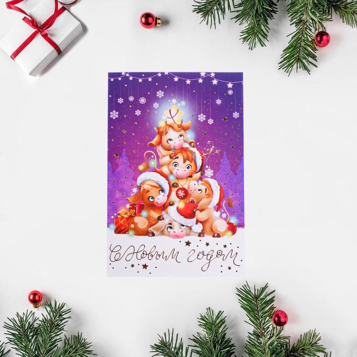 Открытка "С Новым Годом!" тиснение, бычки, 12 х 18см
Открытка "С Новым Годом!" тиснение, бычки, 12 х 18см