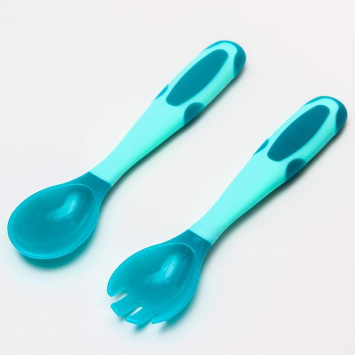 Набор приборов для кормления термовилка и термоложка, 2 шт, цвет зеленый/синий