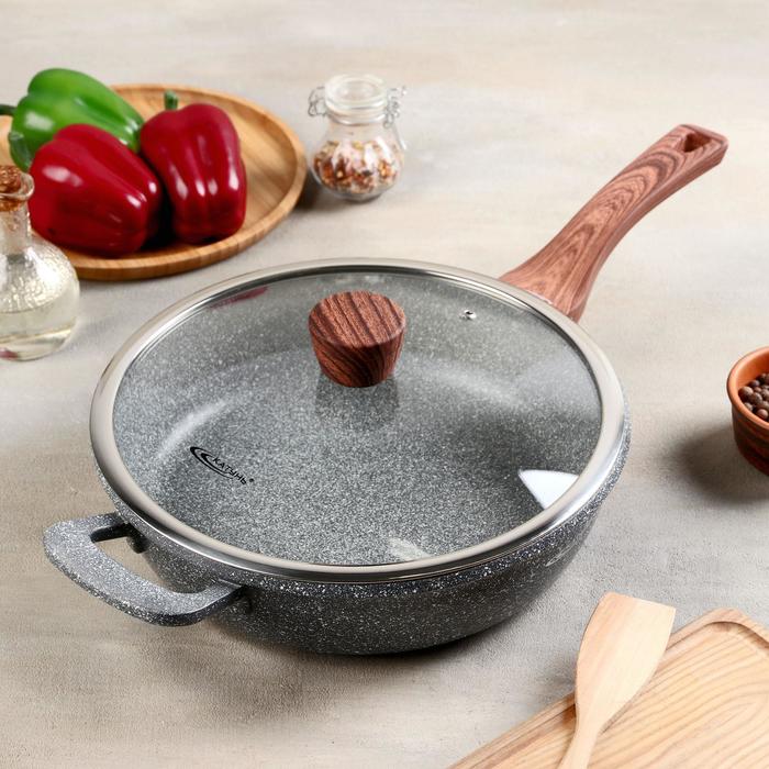 Сотейник «Пирит», 3,9 л, d=28 см, стеклянная крышка, пластиковая ручка, антипригарное покрытие, цвет серый
Сотейник «Пирит», 3,9 л, d=28 см, стеклянная крышка, пластиковая ручка, антипригарное покрытие, цвет серый